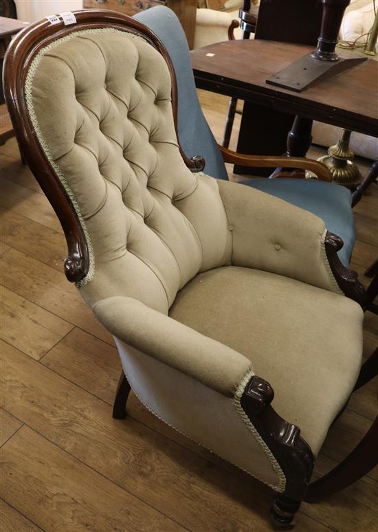 A Victorian mahogany button back armchair